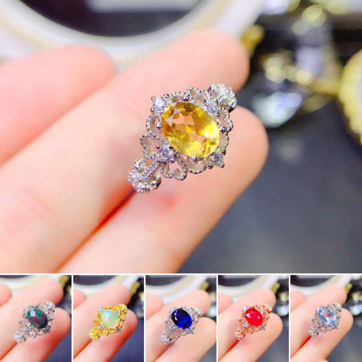 

FS 6*8 Natural Sapphire/Garnet/Opal/Citrine/Topaz Ring S925 Sterling Silver for Women Fine Fashion Weddings Jewelry New MeiBaPJ