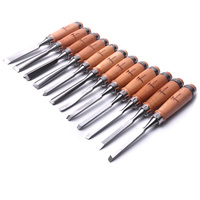 12Pcs Professional Wood Carving Chisel Set Woodworking DIY Hand Tools Sharp Gouges 8'' Length for Carpentry Beginners