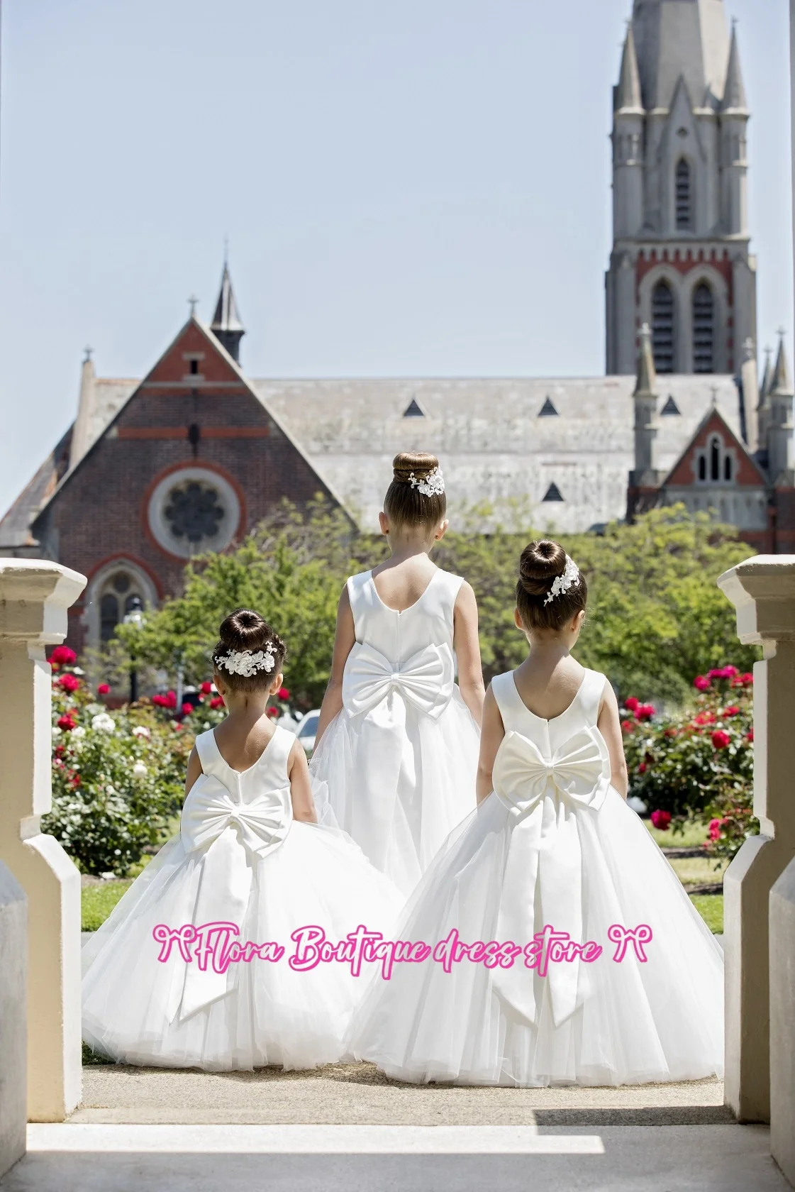 Vestidos de menina de flor sem mangas inchados de tule personalizados para casamento arco vestidos de baile crianças primeira comunhão vestidos festa de aniversário