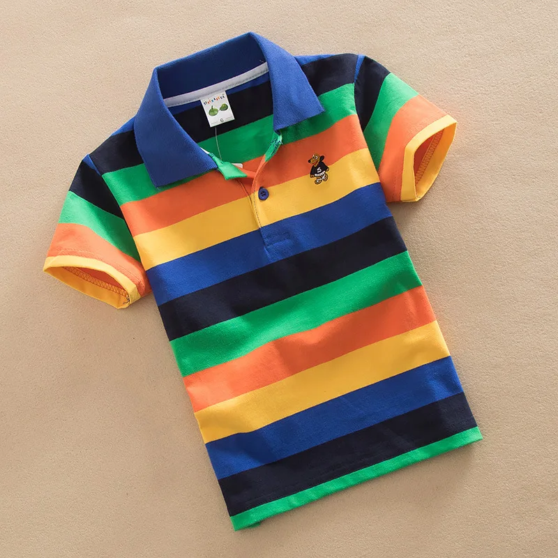 High Quality 3-14Year Old Boy Polo Shirt Short Sleeve Shirt Lapel Striped Cotton Children\'s T Shirt Various Colors optional