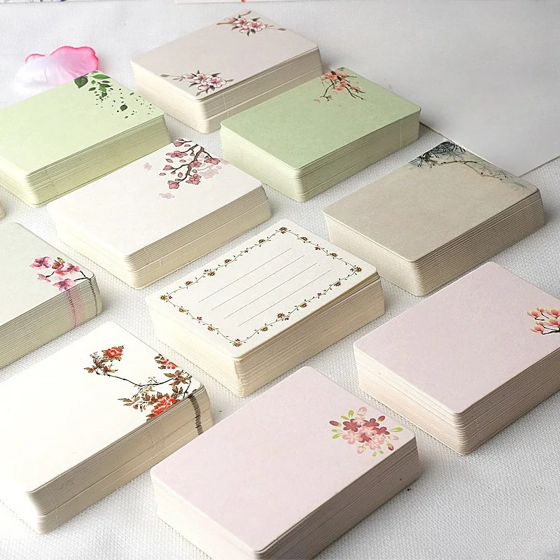 20/40 Uds. Tarjeta DIY en blanco, papel de estilo chino, tarjeta pequeña, palabra, patrón de flores, tarjeta de felicitación para Graffiti, papel Kraft blanco