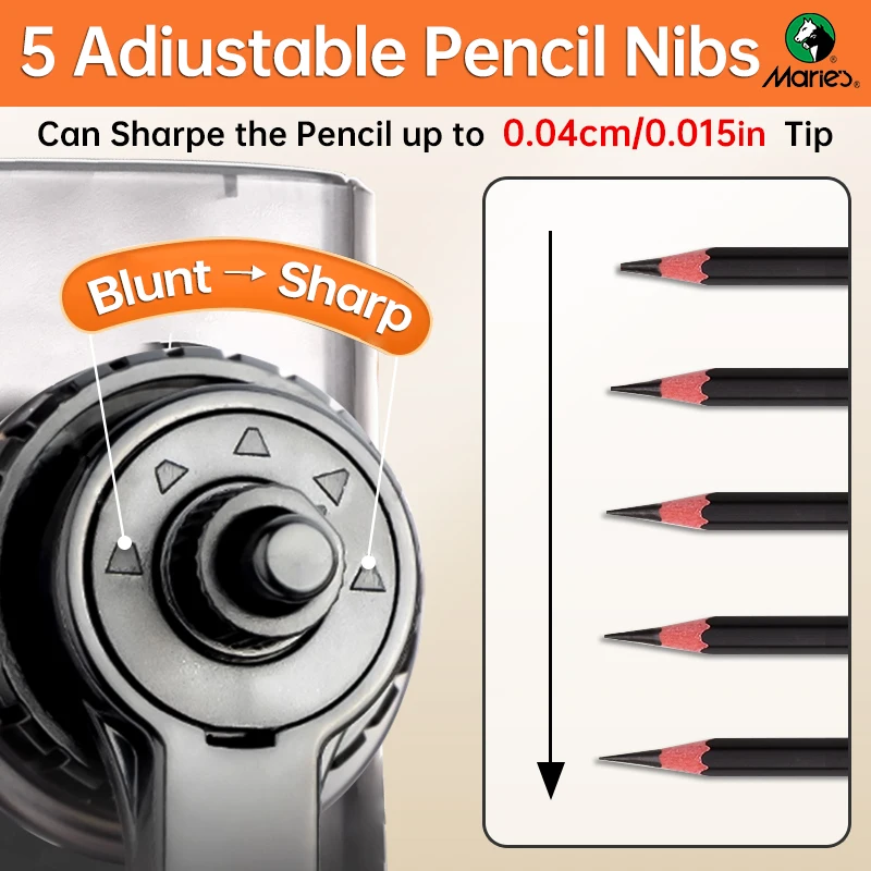 قطعة واحدة من مبراة أقلام الرصاص اليدوية من ماري، 5 قابلة للتعديل للرسم والجرافيت وأقلام الرصاص الملونة، محمولة باليد للبالغين، الفصول الدراسية، من الخلف إلى #2