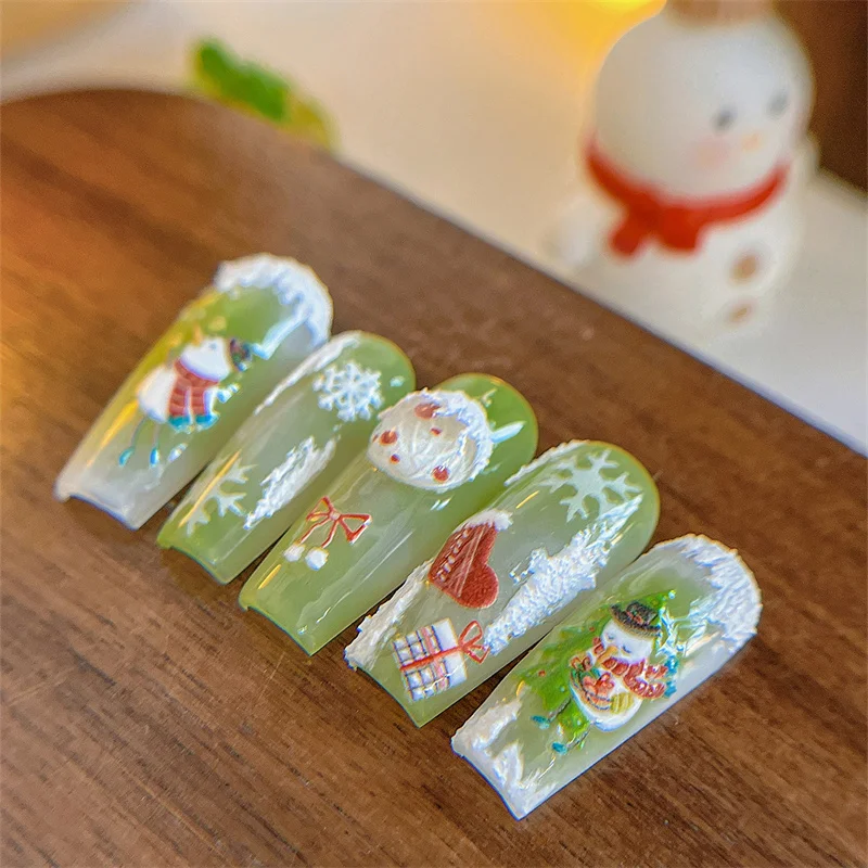 Autocollants pour ongles de Noël en relief, décalcomanies adhésives pour ongles, bonhomme de neige de Noël, décor d'arbre de Noël, nœud de cloche, salon