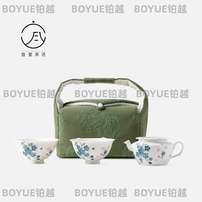 for Yishi Tea Talk Hand Painted Cute Rabbit Ceramic Teapot One Pot Two Cups Portable Travel Tea Set Outdoor Gifts for