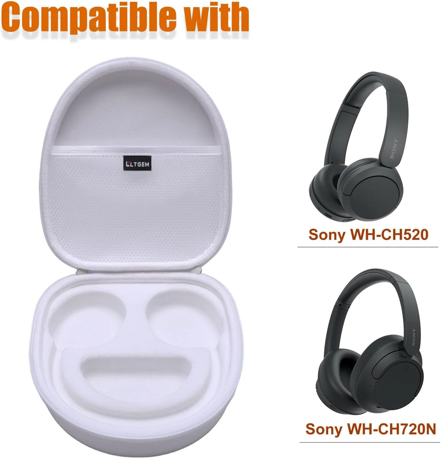 LTGEM Case Compatible with Sony WH-CH720N / WH-CH520 / WHCH710N / WH-CH510 Noise Canceling Headphones Over The Ear Headset,White view 2