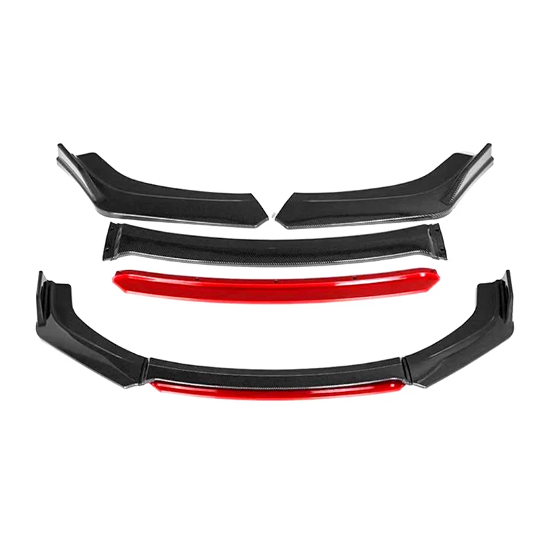 For Honda Accord 4PCS Glossy Black Red Carbon Fiber Front Bumper Lip Body Spoiler Trim ABS High Quality Sports Kit 2008-2013