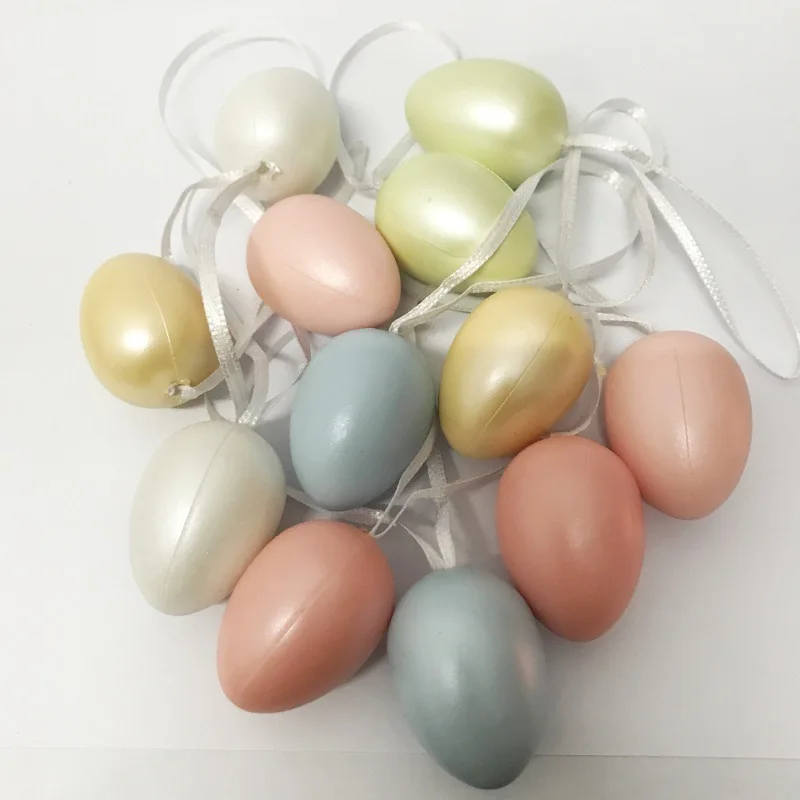 

12pc Easter Pearl Eggs Colorful Plastic Egg Pendant for Happy Easter Party Decora Bunny Bird Egg Hanging DIY Craft Kids Gifts