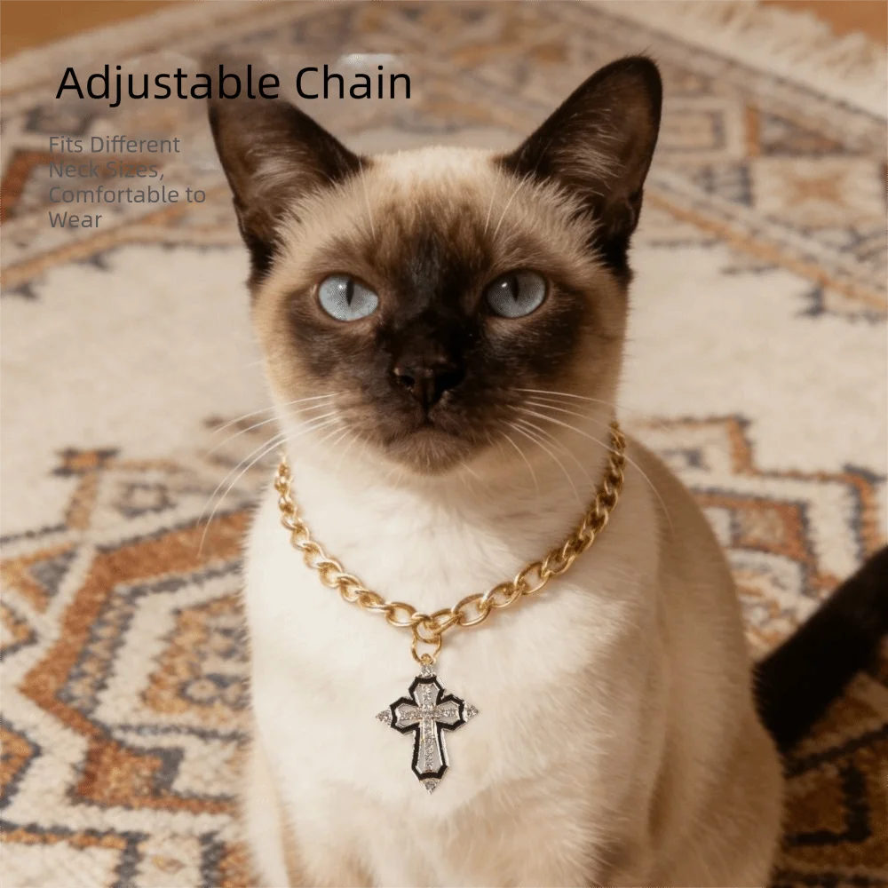 Fancy Fancy Zircon Cross Pendant Medium Adjustable Pet Cosplay Design Puppy Collar Pet Accessories