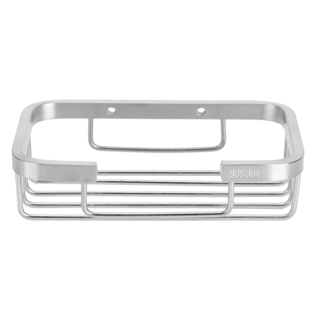 Space Saving Stainless Steel Soap Rack Brushed Finish Silver Soap Dish Wall Mounted Square Design Soap Organizer Box Daily