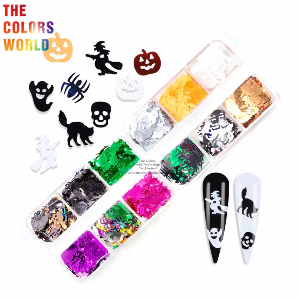 TCT-854 Halloween Pumpkin Ghost Skull Cat Shape Sequins Glitter Festival Party Decorations DIY Costumes Glittered Halloween Card