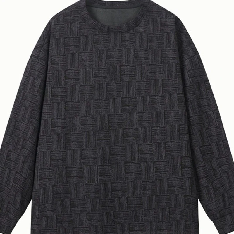 Spring Men's Tie Dye Check Long Sleeve Tee American Style Loose Casual Inner Wear Base Layer Pullover Top