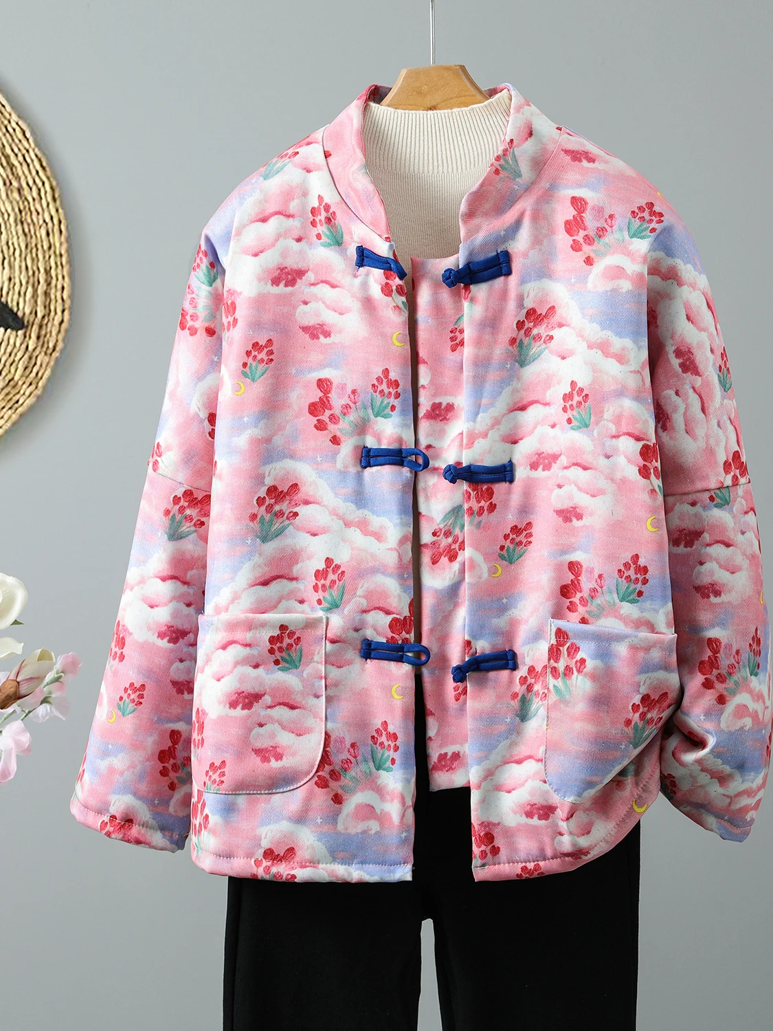 

Korean Japanese High End Retro Button Coat Women's plus Size Thi Sweet Sle Tang Costume Cotton Padded Cotton Jaet