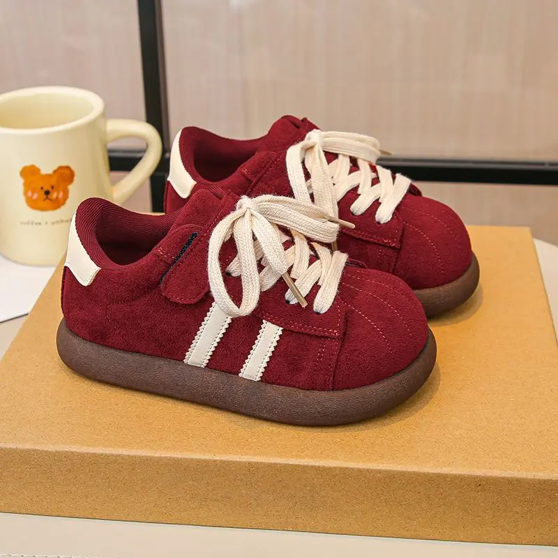 

2026 Autumn Winter Retro Kids Girls Fleece Lined Warm Athletic Sneakers Fashion Comfortable Children's Casual Shoes