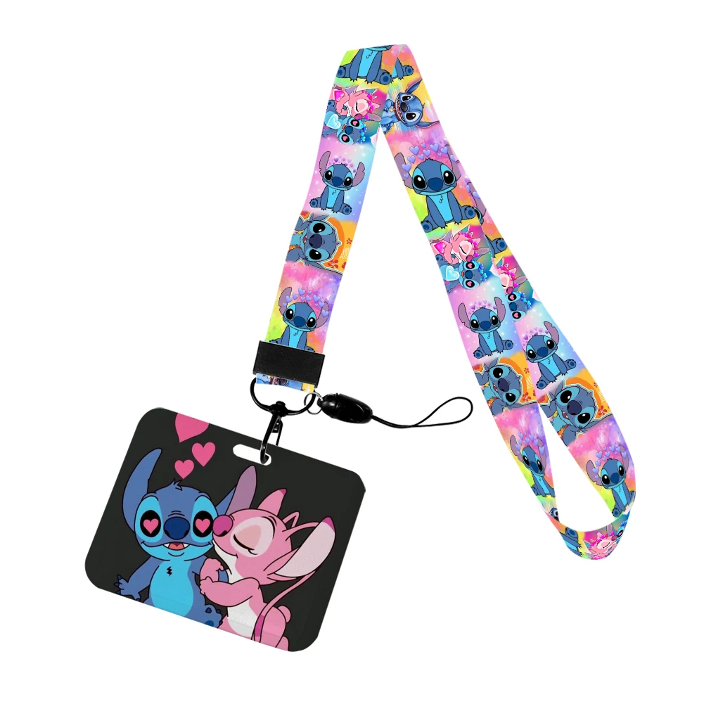 Valentine's Day Disney Stitch Angel Student Card Holder Sleeve Creative Bus Access Card Badge Storage Protective Cover Lanyards