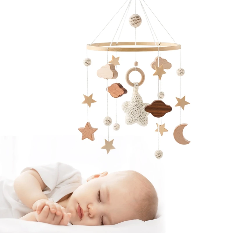 Baby Bed Bell 0-12 Months Crib Mobile Rattles Toys Musical Box Holder Arm Toy Wood Grain Infant Bed Decoration Baby Bed Toy Gift