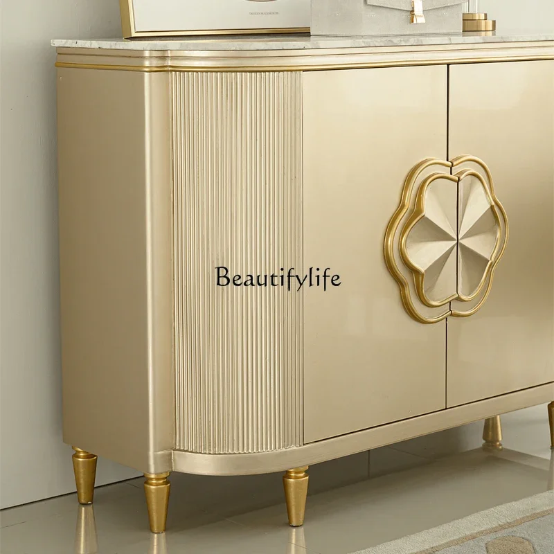 LS 04 خزانة شرفة من الخشب الصلب ذات مدخل رخامي فاخر إيطالي أمريكي خفيف، شقة صغيرة، نصف دائرة بسيطة ما بعد الحداثة