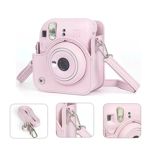 Чехол из искусственной кожи для камеры Instax Mini 12 с плечевым ремнем — фото модели