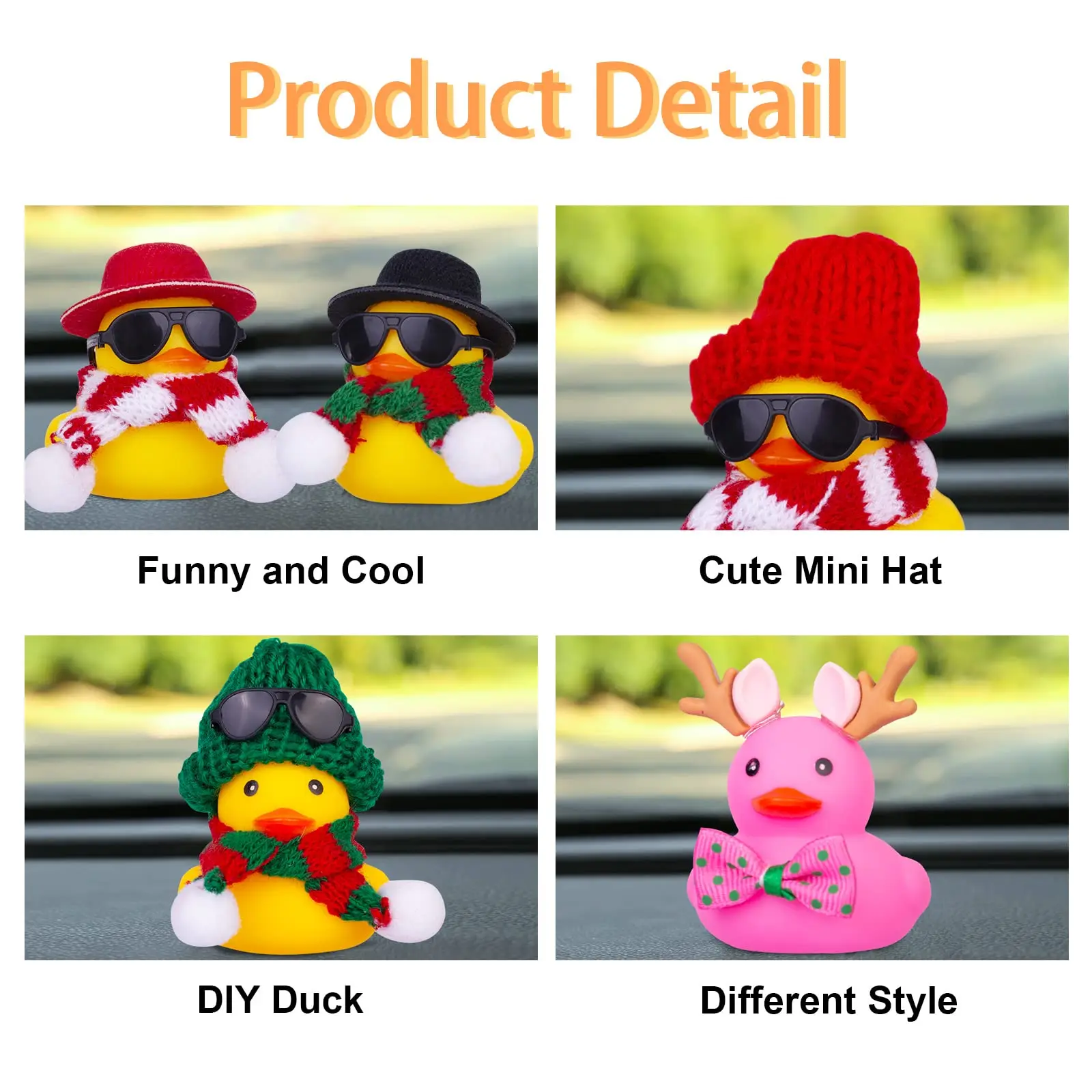 2 Set Rubber Duck Car Ornaments Yellow Duck Christmas Car Dashboard Decorations for Car Dashboard Accessories Holiday