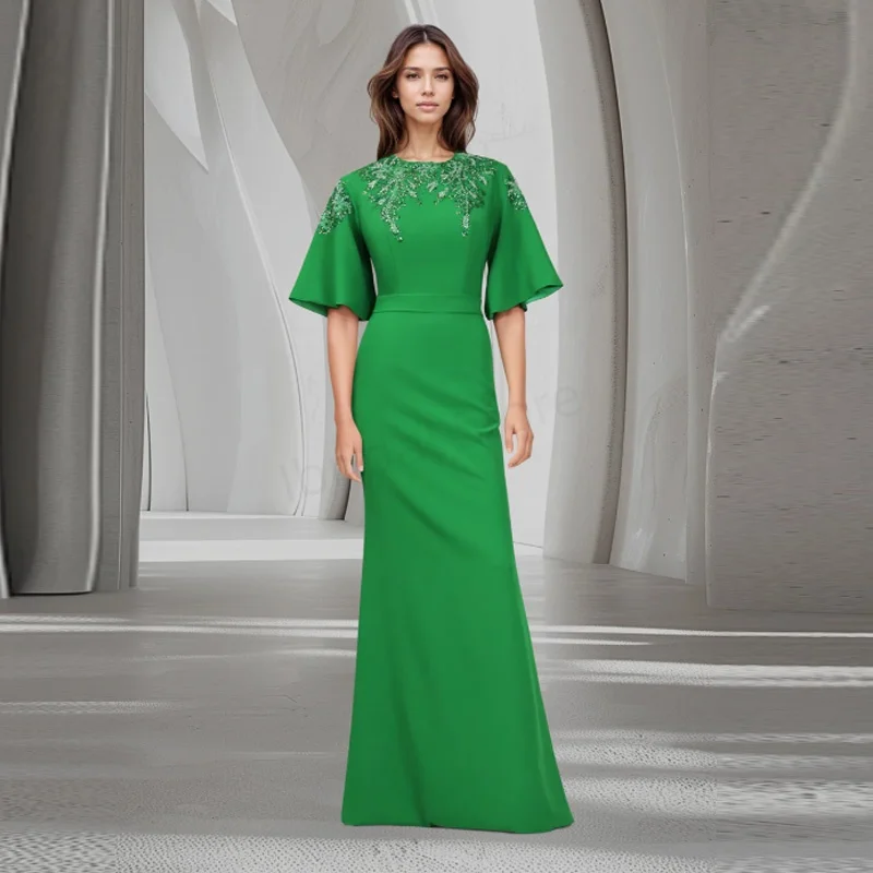 Maßgeschneidertes elegantes Abendkleid mit Applikationen, bodenlanges Ballkleid, O-Ausschnitt, Etuikleid, formelles Partykleid, Saudi-Arabien-Kleid