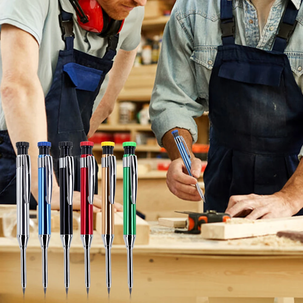 2,8-mm-Metall-Bleistift mit langem Kopf für die Holzbearbeitung, mit Minenfüllungen, 2 Stiftkappen, für Zimmermannsmarkierungen, technische Zeichnungen – Detail 6
