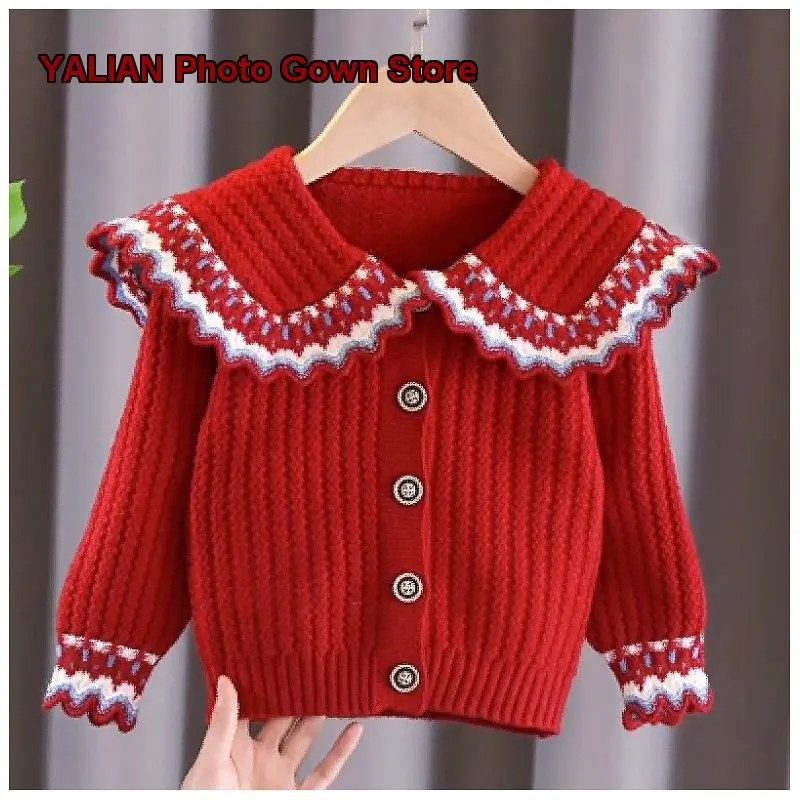 Girls Knit Cardigan Little Kids Stylish Spring Autumn New Year Outwear