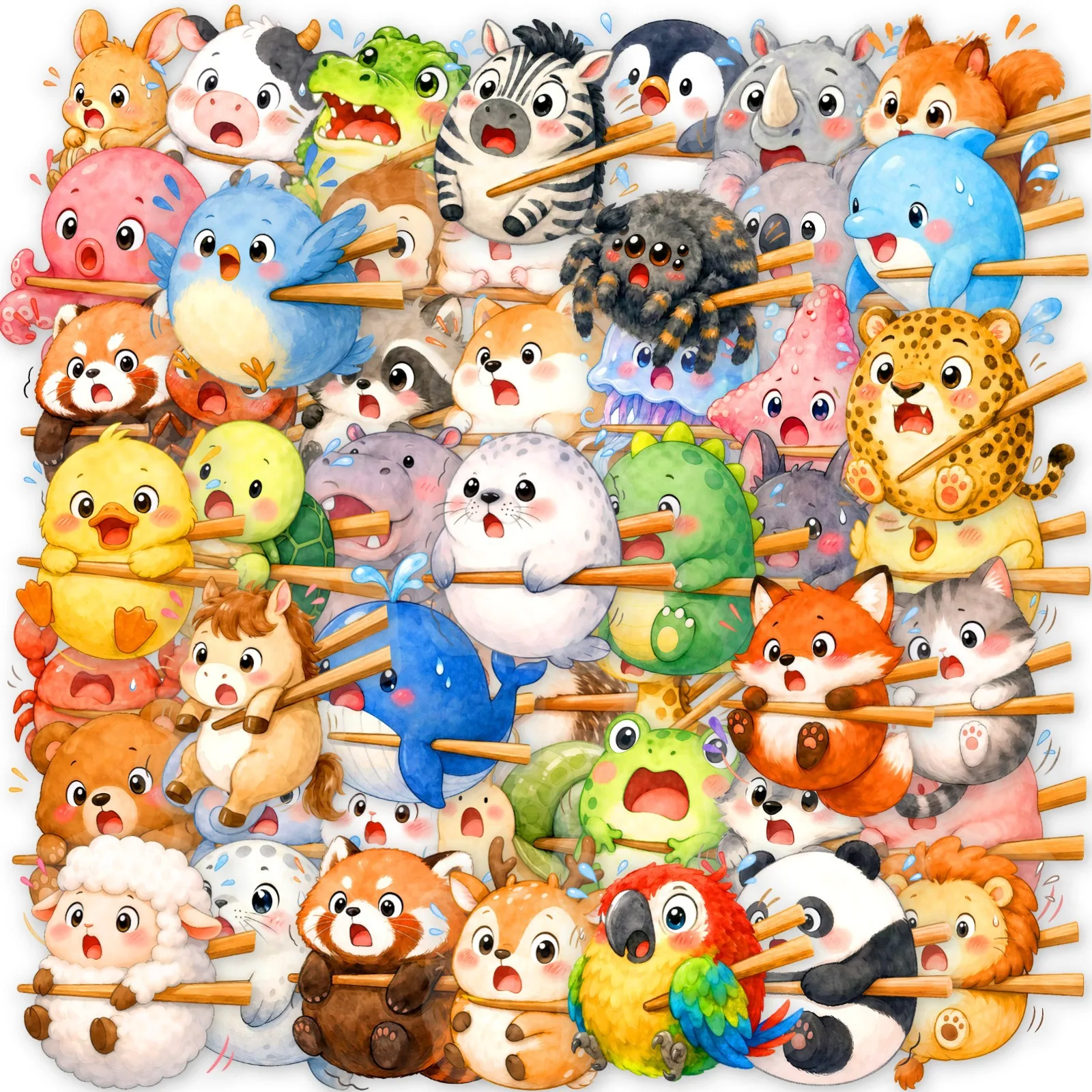 50 PCS Different Cartoon Fun Animal Face Stickers PET Transparent Waterproof Decorate Gift Box Water Cup Skateboard Helmet Decal