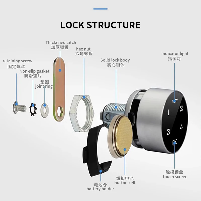 Fingerprint Identification Cabinet Lock Touch Screen Electronic/Gym/Metal/Triple Interlock/Security/Keyless