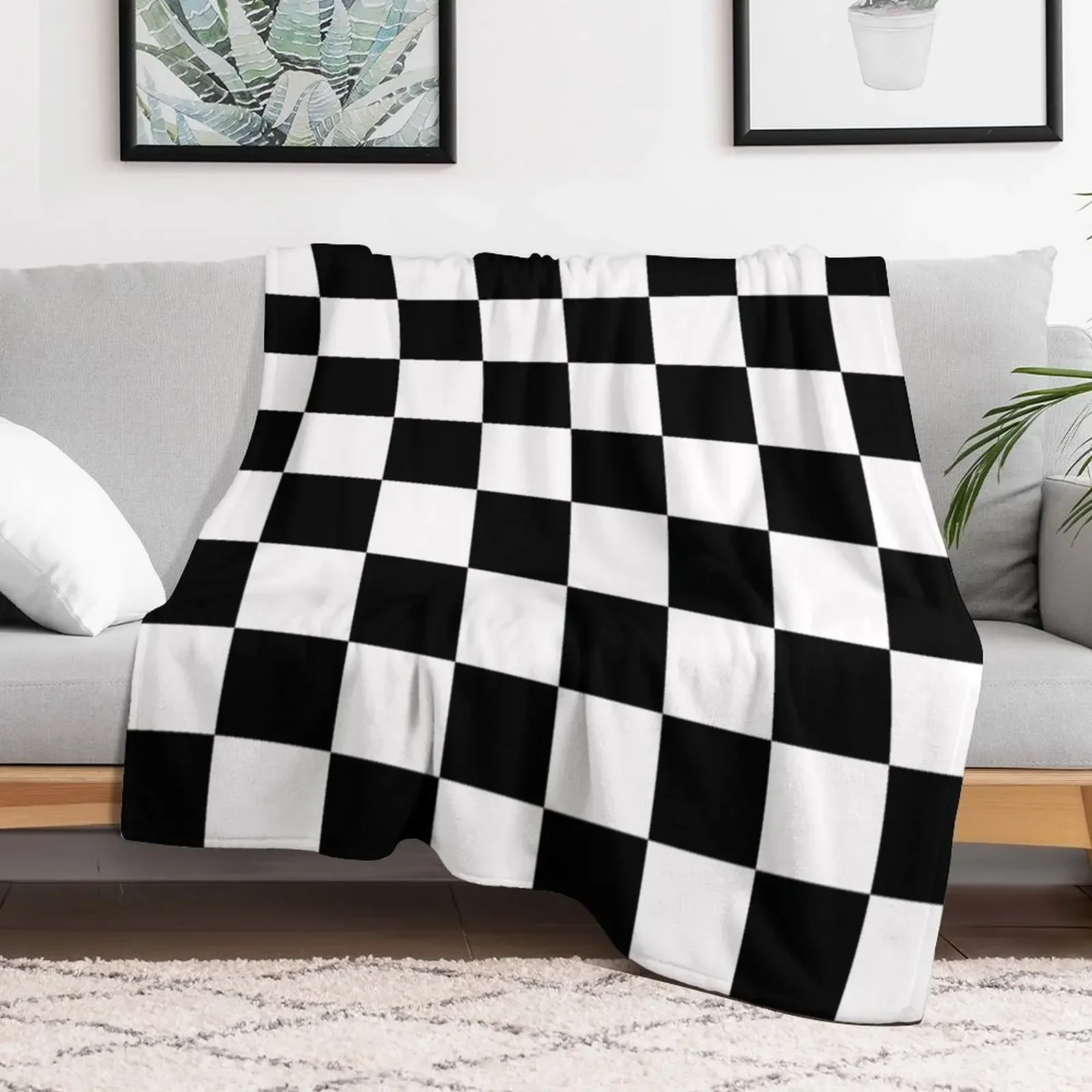 Black White Checker Design Bedspread - Mini Chess Sticker Throw Blanket Luxury Decorative Sofas Blankets