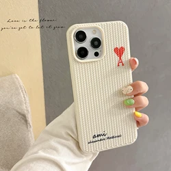 Custodia morbida per telefono a forma di cuore con motivo intrecciato carino, adatta per iPhone 12 13 14 15 Pro Max cover posteriore ammortizzante per coppie