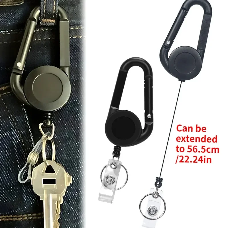 1pc Retractable Nurse Badge Reel Clip Keychain Badge Holder Students Doctor Id Card Holder Black Carabiner Camping Fishing Tool