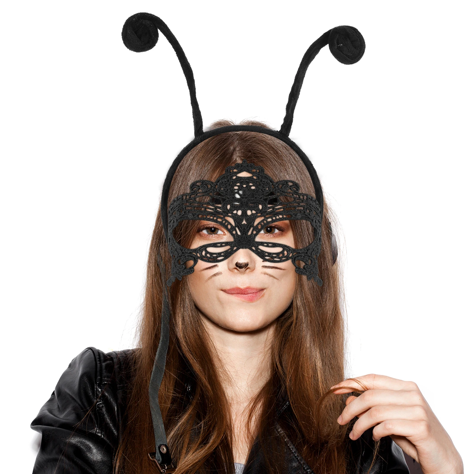 

2 Pieces Black Antenna Headband Mask Halloween Costume Clasp Party Hair Hoops Touchable Long Wear Fits All Occasions