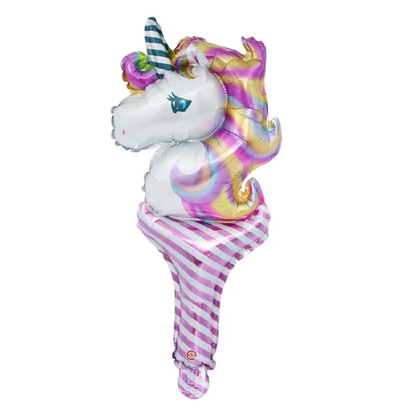 Unicorn Aluminum Balloons for Children, Hand Stick, Horse\'s Stick, Foil Balloons, Party Decoration, 6Pcs