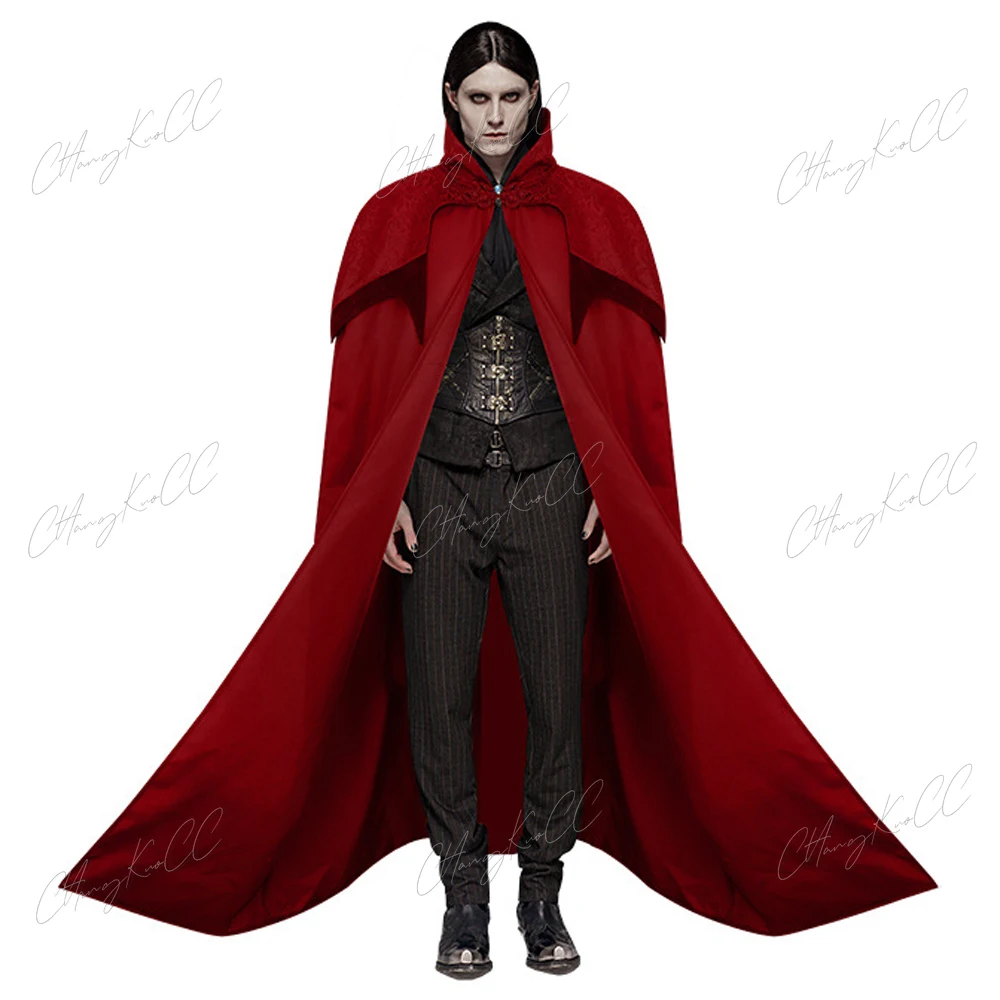 

Halloween Medieval Men Cosplay Knight Pirate Costumes Gothic Retro Hooded Cloak Capes Vampire Long Robes Carnival Dress Up Party