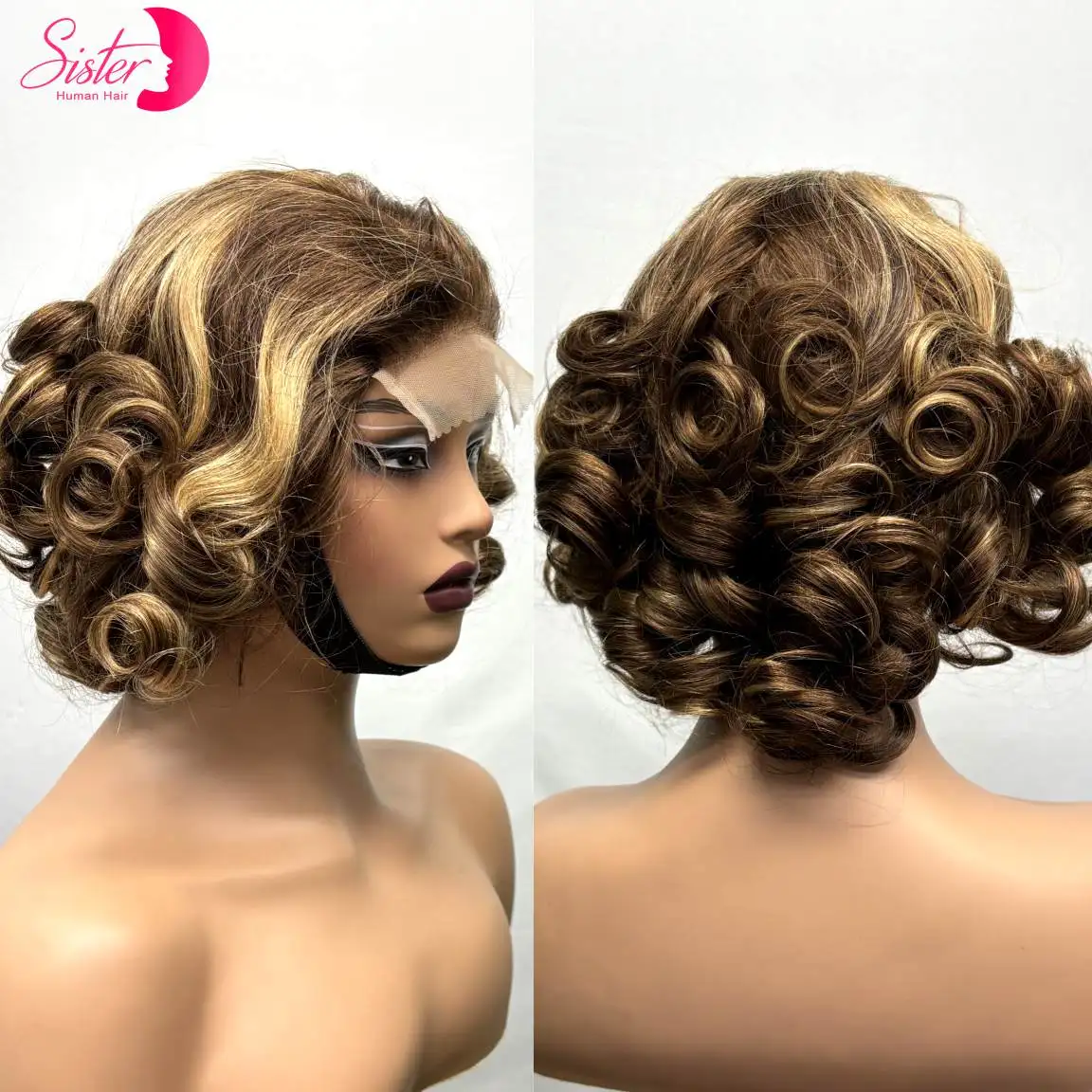 

5x5 Lace Closure P4/27 Highlight Ombre Loose Fumi Human Hair Wigs 300% Density Short Color Burmese Bouncy Curly Wig for Women