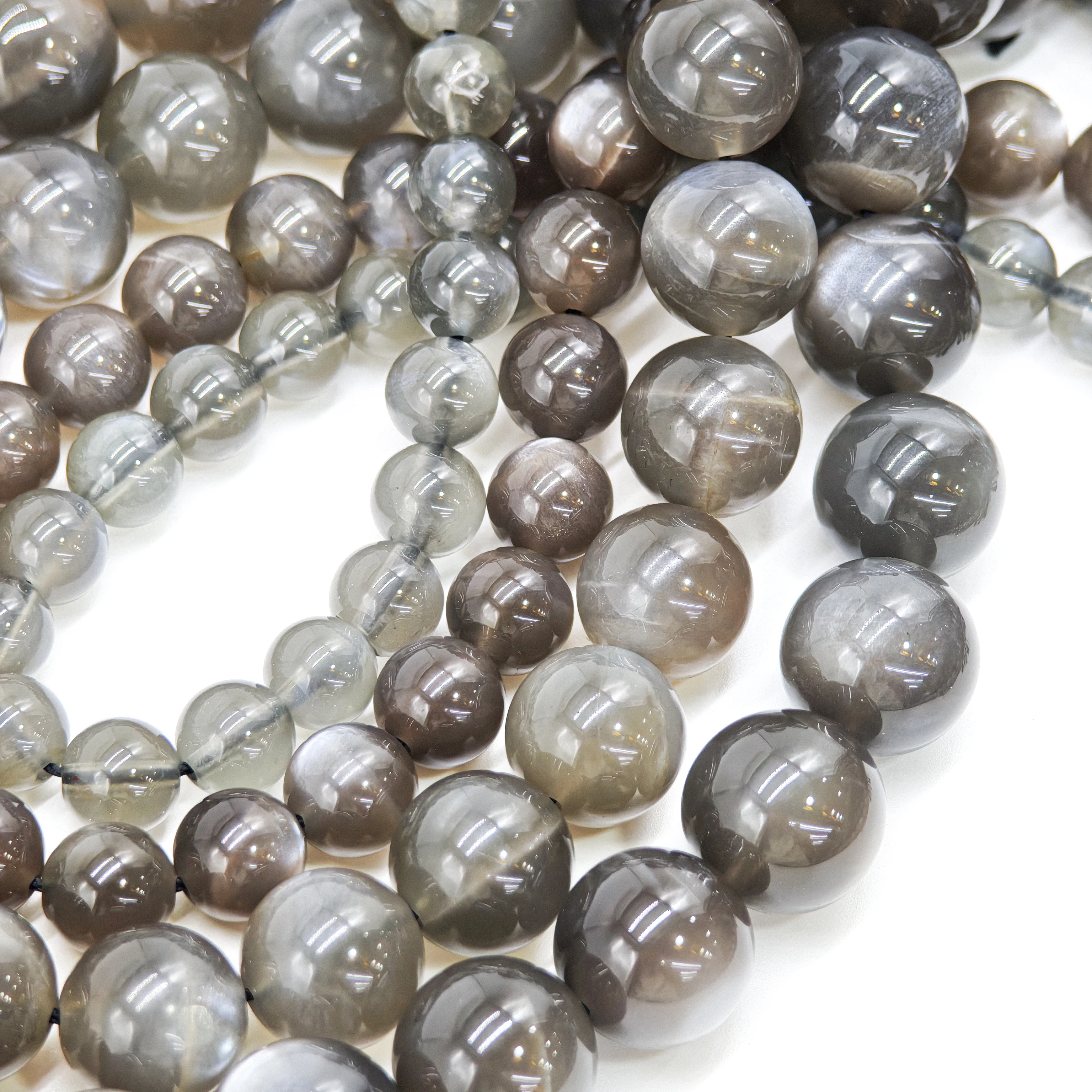 Top-Quality 100% Natural Gray Moonstone 6/8/10/12 mm Round Beads for DIY Jewelry of Bracelets or Necklaces, 15-Inch