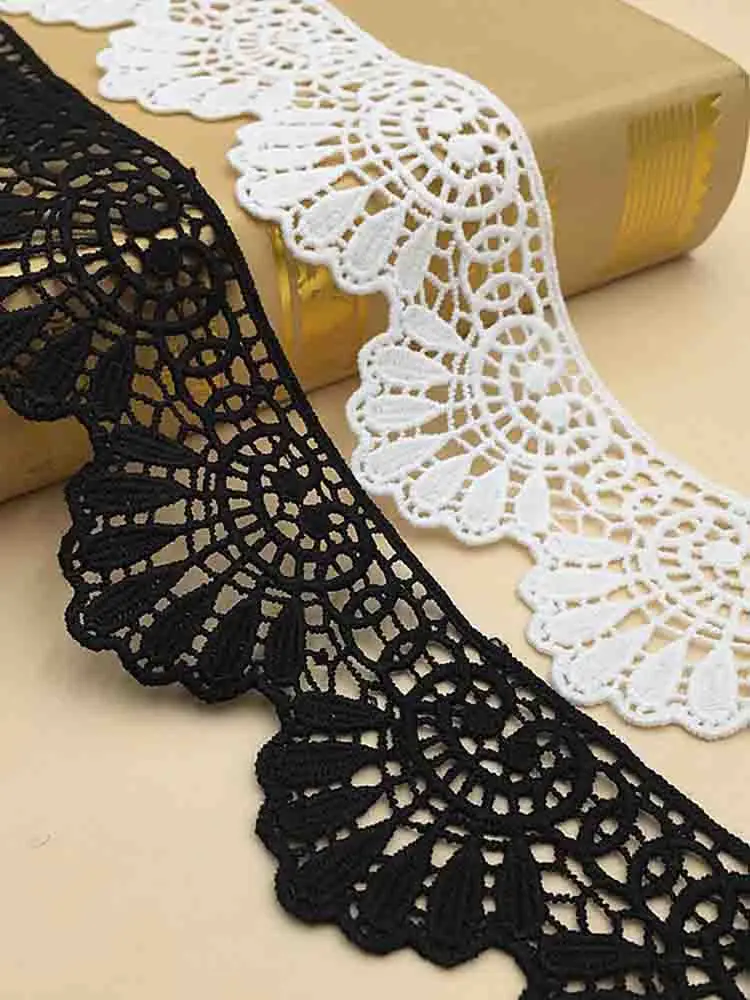 6CM Wide White Black Embroidery Mesh Milk Silk Fabric for Fringe Wedding Dress Curtains Guipure Lace Sewing Accessories Supplies