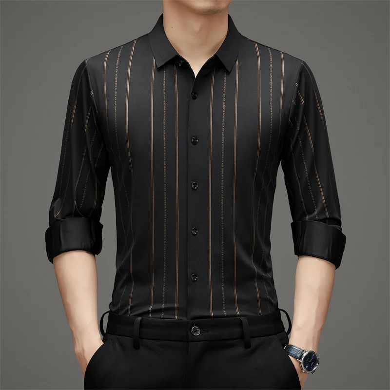 Wash And Wear Striped Luxury Long Sleeve Shirts For Men Fashion High Quality Smooth Comfortable Oversized Casual Camisa Masculia