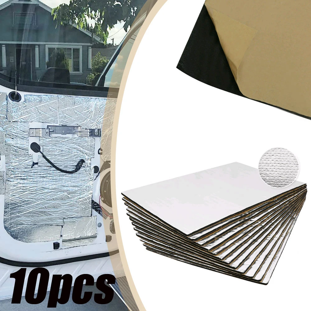10pcs Universal Car Insulation Pad Car Sound Proof Mats Silver Car Noise Reduction Insulation Pad Auto Interior Accessories