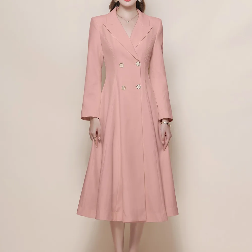 

Розовый костюм Ele Pink Suit Dr Powerful: женский деловой костюм с длинными рукавами, подчеркивающий талию, из полиэстера, с высокой талией