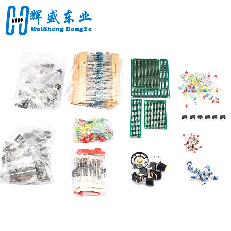 1900pcs Mega Electronic Component Kit Assortment Capacitors Resistors LED Transistors Diodes 1n270 Germanium DC Jacks Opamp PCB