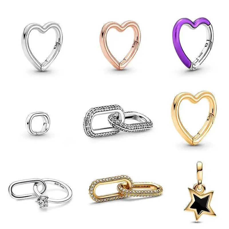 حار بيع الأزياء سحر القلب مرفق الدائري يناسب الأصلي لي سوار المرأة Pavé سلسلة مزدوجة مجوهرات DIY هدية صنع