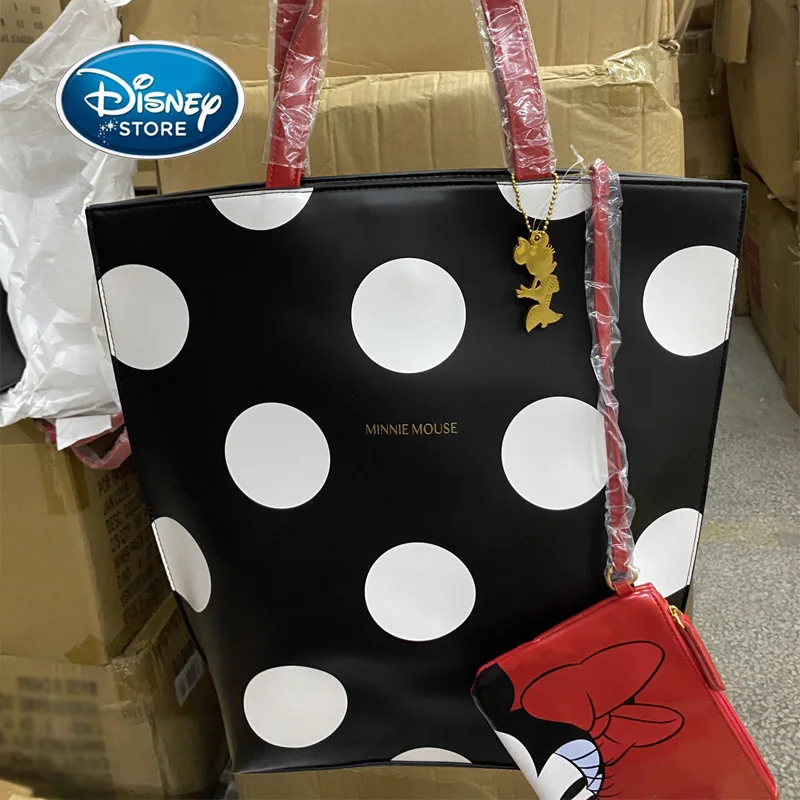 Disney Minnie Mouse Retro A Set Of Two Suitcases Polka Dot Shoulder Bags Ladies Commuter Tote Bag Large Capacity Storage Bag