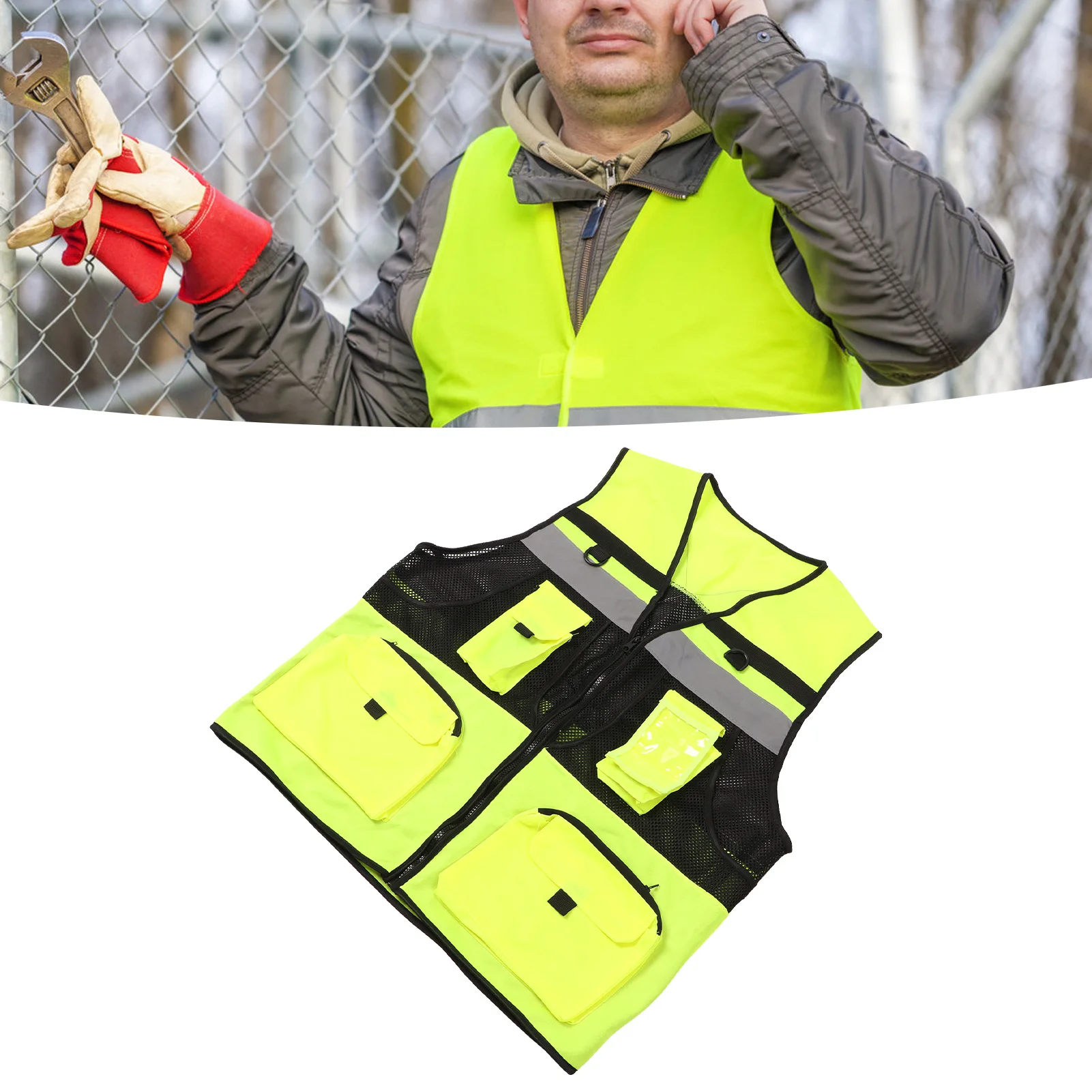 ZK40 Reflective Vest High Visibility Multiple Pockets Waterproof Breathable Safety Vest for Men Women