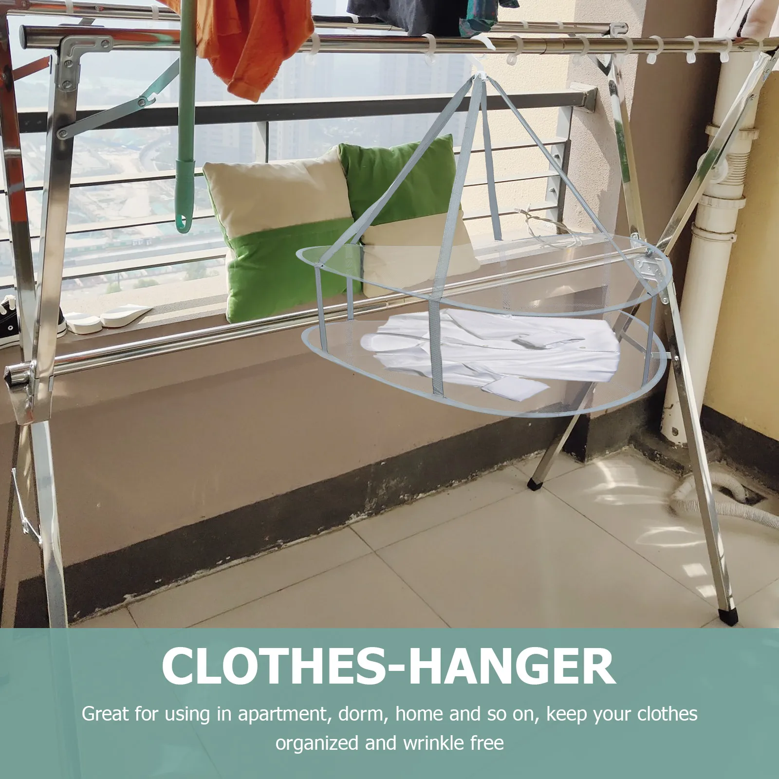 

1Pcs Foldable Hanging Net Multifunctional Clothes Hanger Deform Resistant Smooth Edges Apartment Use Clothes Drying Rack