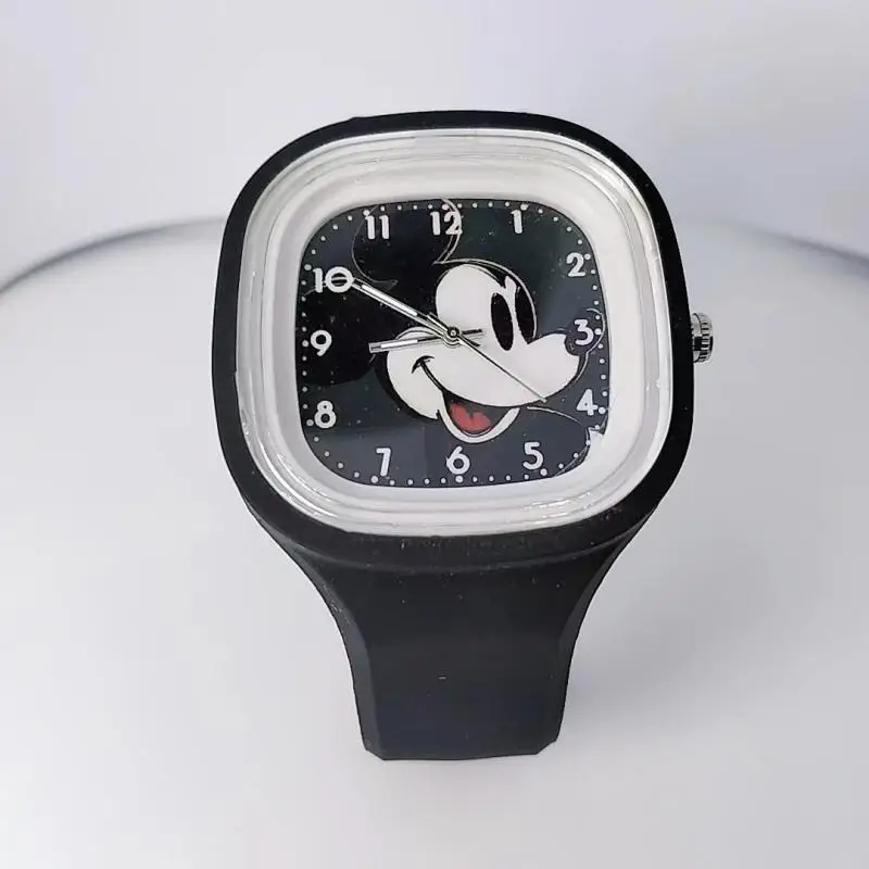 Kawaii Disney Mickey Mouse Cartoon Watch Square High-Quality Skin Feel Silicone Watch Adjustable Watch Ladies Watch Clock Wrist