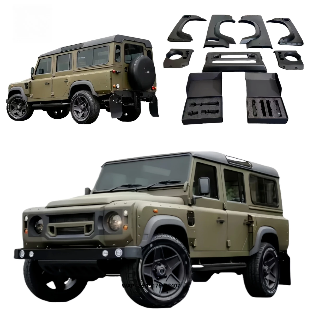 

Suitable forLand Rover Defender 90110 Car Wide Body Kit, Front and Rear Fenders, External Grille Cover, Wheel Hub Exhaust