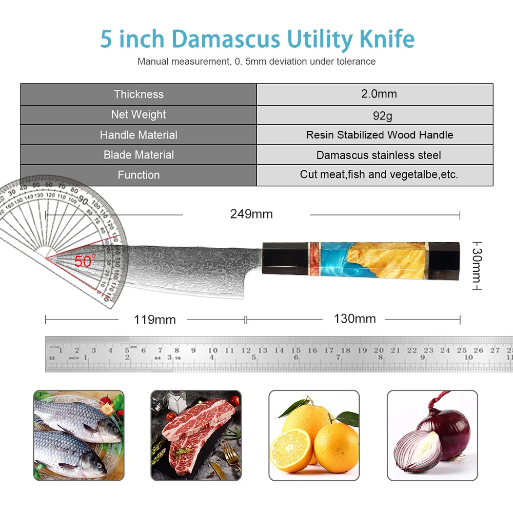 XITUO-cuchillo de pelado de frutas de acero de Damasco, rebanador de carne y pescado, cuchillo japonés afilado, mango octogonal