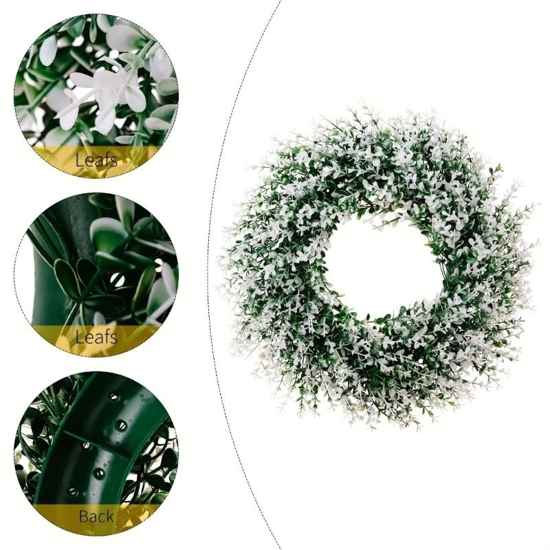 

Artificial White Green Wreath Front Door Wreath Spring Wreath for Front Door Farmhouses Garden Wedding Decorations 15UB