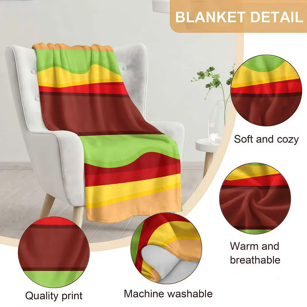Burger Layer Soft Warm Flannel Blanket Lightweight Cozy Christmas Halloween Home Decor Room