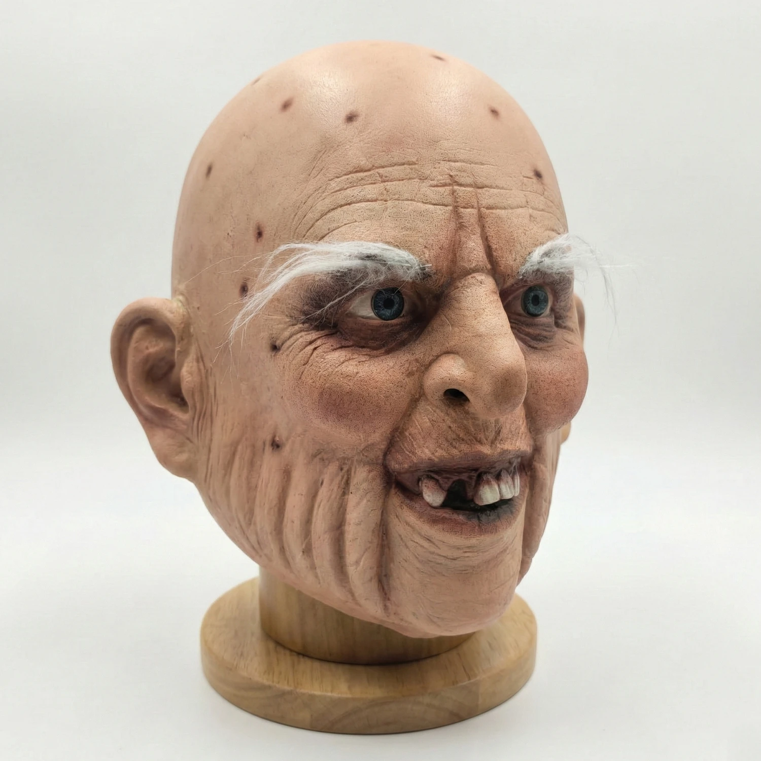 Adult Realistic Old Man Latex Mask with White Eyebrows - Funny Bald Grandpa Headgear for Halloween, Cosplay, and Prank Costumes